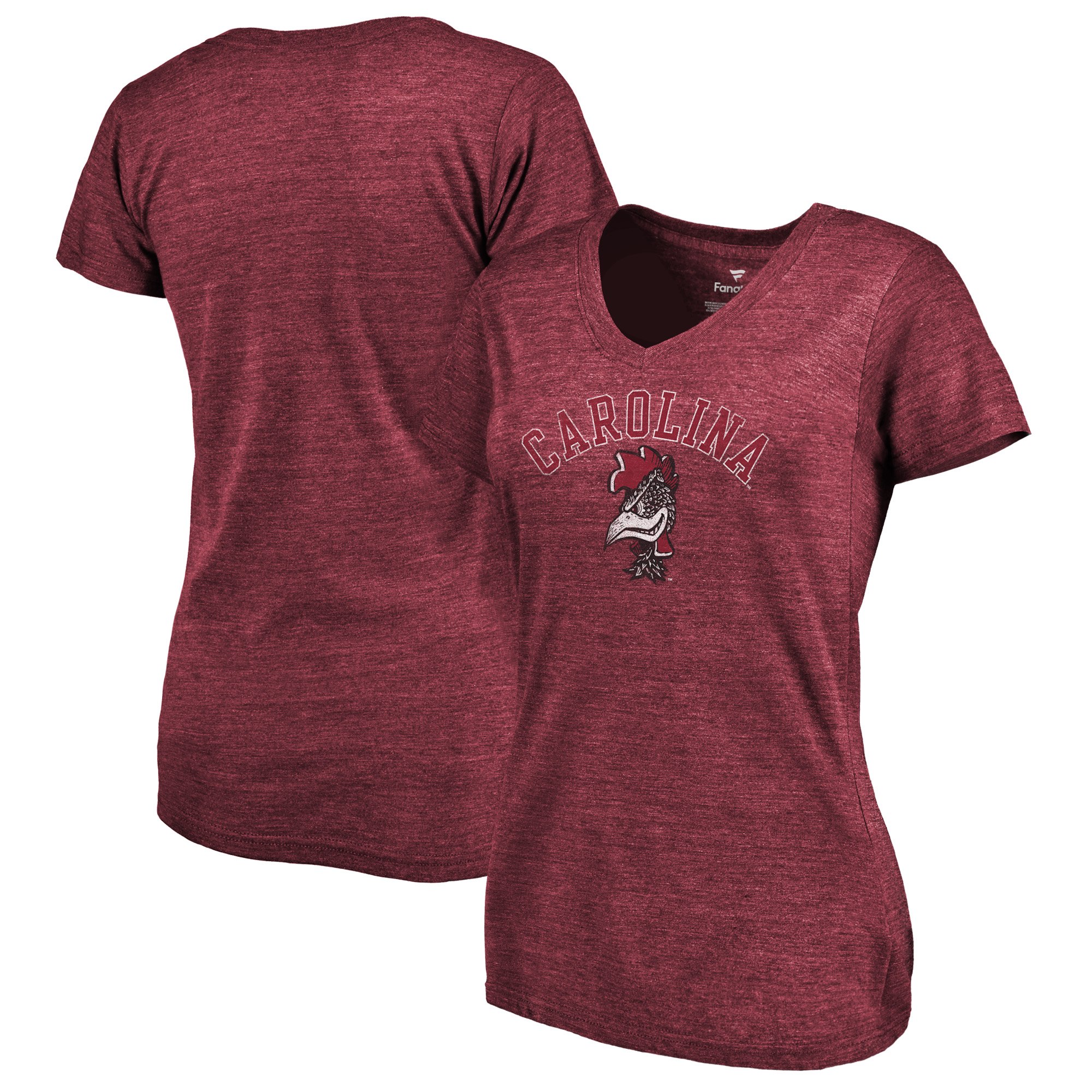 2020 NCAA Fanatics Branded South Carolina Gamecocks Women Garnet Vault Arch Over Logo TriBlend VNeck TShirt